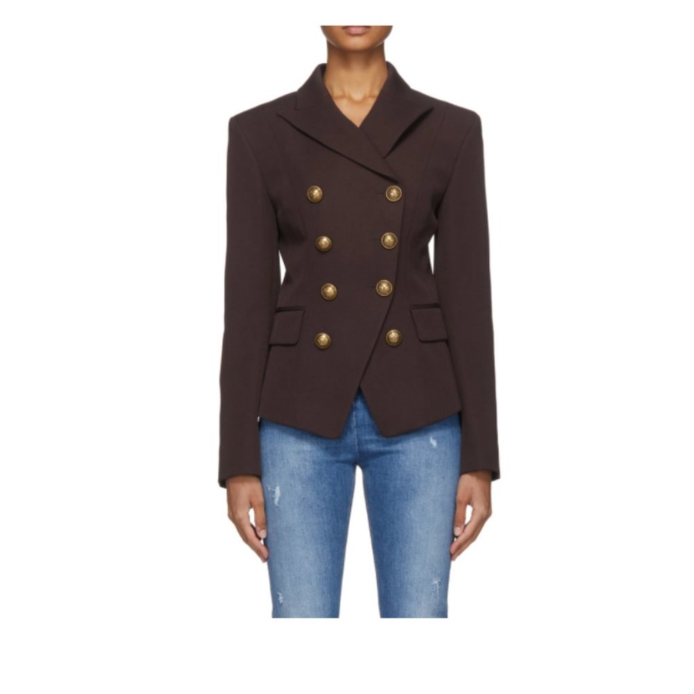 NWT BALMAIN Brown Grain De Poudre 8-Button Jacket